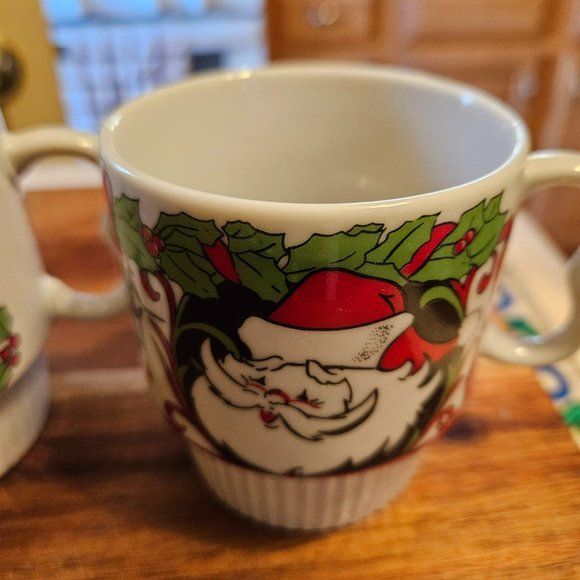 vintage santa claus stacking mugs festive porcelain graphic on both sides - Picture 2 of 7